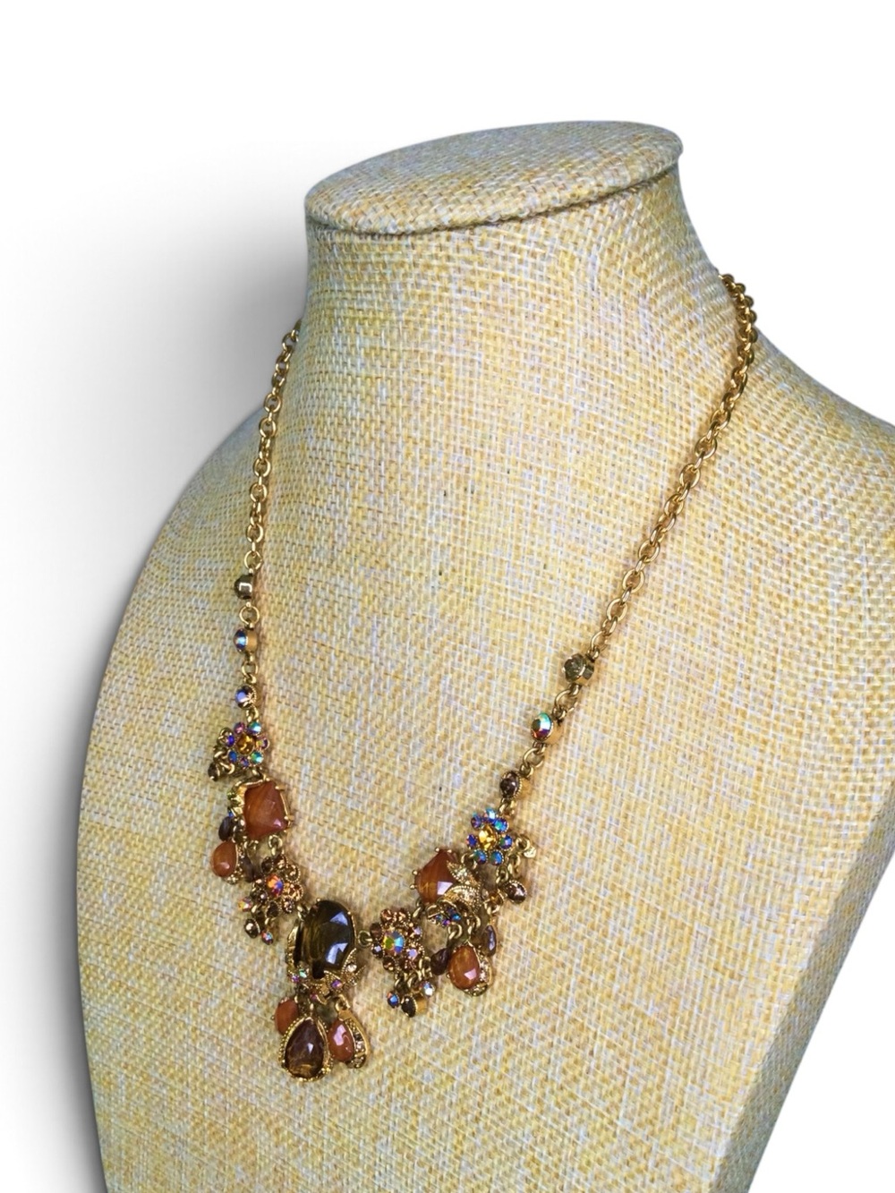 Amber & Aurora Borealis Crystal Statement Bib Necklace - Picture 5 of 15